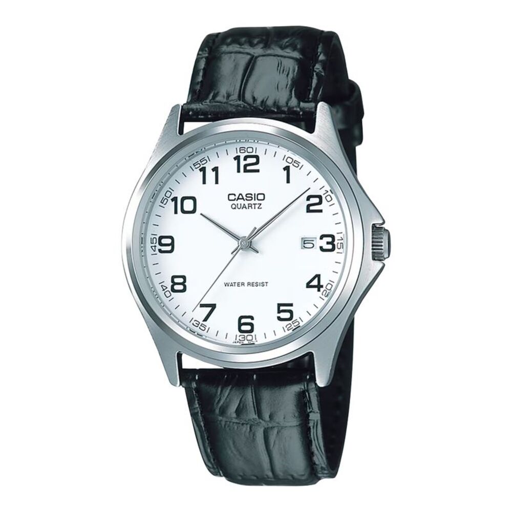 Casio Men’s Silver Analog Watch with Black Leather Strap - MTP-1183E-7B